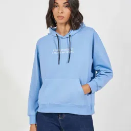 Styli Blue Cotton Printed Hoodie-image-57