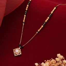 Aadvik Designs Gold-Plated Artificial Stones Studded & Beaded Mangalsutra image 5