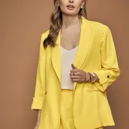 KASSUALLY Yellow Solid Blazers-image-7