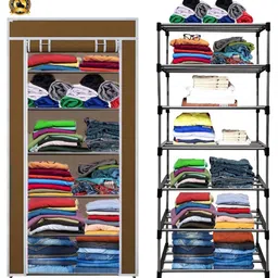 furnbolo 6 Shelf Foldable Collapsible Wardrobe Storage Organizer Almirah Cloth Rack Carbon Steel Collapsible Wardrobe-picture-16