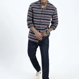 SHOWOFFFF Navy Cotton Relaxed Fit Stripes Shacket image 5