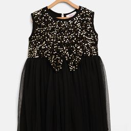 Bella Moda Girls Black & Golden Sequinned Fit & Flare Dress-picture-39