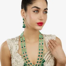 Zaveri Pearls Green Stones Multistring Bridal Austrian Diamonds Necklace & Earring Set for Women-picture-40