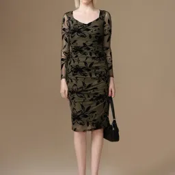 Kazo Olive Floral Print Bodycon Dress-picture-11