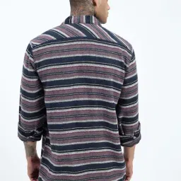 SHOWOFFFF Navy Cotton Relaxed Fit Stripes Shacket image 4