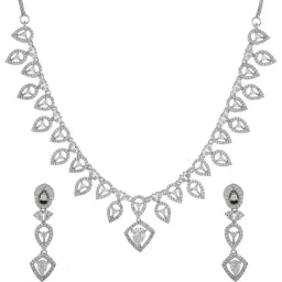 Voylla Silver Sparkling Elegance Timeless Teardrop American Diamond Necklace & Earring Set image 3