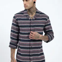 SHOWOFFFF Navy Cotton Relaxed Fit Stripes Shacket image 2