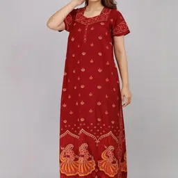 aakarshana Pure Cotton Nighty Nightrdess Maxi Gown For Women image 3
