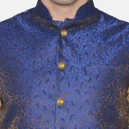 Wintage Men Blue Woven Design Nehru Jacket image 3