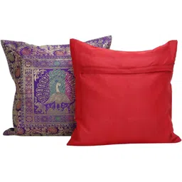 DECOWAT Blue & Red 10 Pieces Printed Silk Square Shape Cushion Covers image 4