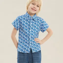 Kookie Kids Half Sleeves Printed Shirt - Blue-picture-23