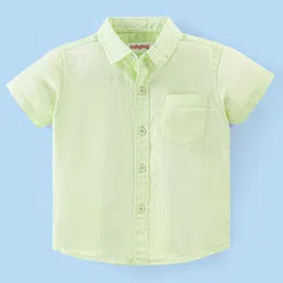 Babyhug Cotton Linen Half Sleeves Solid Shirt- Lime Green-picture-12