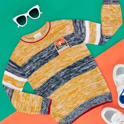 Pantaloons Junior Full Sleeves Abstract Striped Pullover - Yellow-picture-27