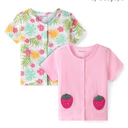 Babyoye 100% Cotton Knit with Eco Jiva Finish Half Sleeves Vests Floral Print Pack of 2 - Pink & White-picture-19