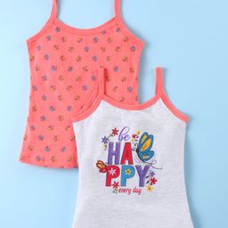 Bodycare Cotton Knit Singlet Sleeves Slips With Butterfly Print Pack of 2 - Pink & White-picture-5