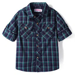 Babyhug Cotton Woven Full Sleeves Checkered Shirt - Navy Blue-picture-13