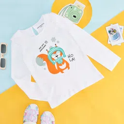 Pantaloons Junior Cotton Full Sleeves Schiffli Designed & Squirrel Printed Top - White-image-74
