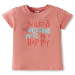 Tango Single Jersey Knit Half Sleeves T-Shirt with Unicorn Makes Me Happy Text Print - Coral-picture-0