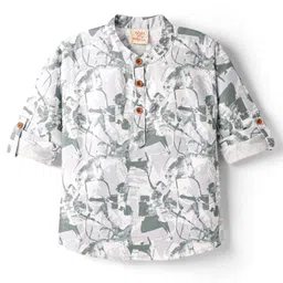 Rikidoos Full Sleeves Abstract Printed Kurta Style Shirt - Grey-image-32