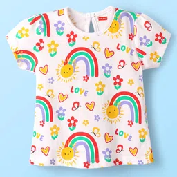 Babyhug 100% Cotton Knit Half Sleeves T-Shirt with Rainbow Print - White-picture-17