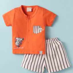 CUCUMBER Sinker Knit Half Sleeves Shorts Night Suit with Koala Print - Orange-picture-33