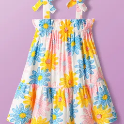 CrayonFlakes Rayon Woven Sleeveless Floral Printed A Line Dress - Off White-image-13