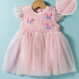 Mark & Mia Woven Frill Sleeves Frock Style Party Onesie With Ribbed Yoke & Butterfly Applique - Pink-picture-28