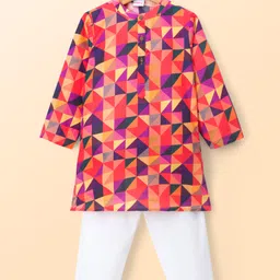 Babyhug Cambric Woven Full Sleeves Abstract Printed Kurta Pajama Set - Orange-picture-21