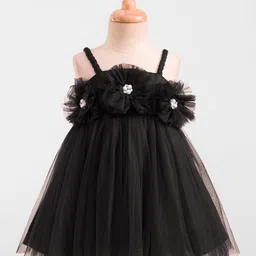 Enfance Core Sleeveless Floral Applique Detailed Pearl & Stone Embellished Knee Length Dress - Off White-picture-16