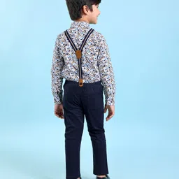 Mark & Mia Cotton Woven Full Sleeves Floral Printed Party Shirt & Trouser Set With Suspenders - Multicolour image 2