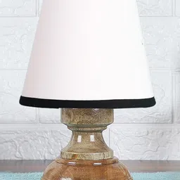 Devansh White & Black cotton Natural Wood Table Lamp image 2