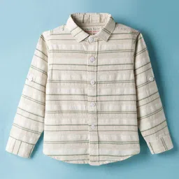 JASH KIDS Oxford Woven Full Sleeves Shirt With Stripes - Green & Tan image 2