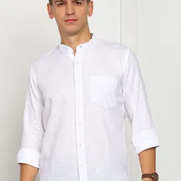 ELLIPSE Men Solid Mandarin Collar Linen Casual Shirt-picture-19