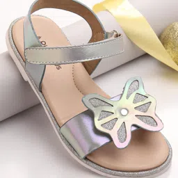 Pine Kids Velcro Closure Sandals with Butterfly Applique - Silver image 3