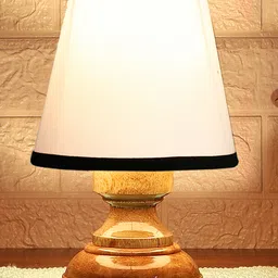 Devansh White & Black cotton Natural Wood Table Lamp image 3