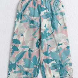 The Magic Wand Cotton Woven Three Fourth Sleeves Floral Printed Gota Lace & Mirror Work Embellished Top & Palazzo Set - Blue image 4