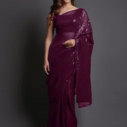 Sangria Georgette Embellished Party Wear Saree with Matching Blouse-picture-10