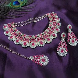 VATSALYA creation Rose Gold-Plated Artificial Stone Studded Jewellery Set-picture-36