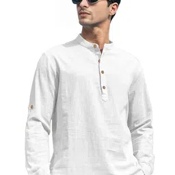 Yugnik Mandarin Collar Roll-Up Sleeves Straight Short Kurta-picture-14