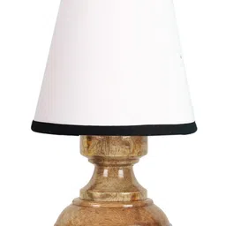 Devansh White & Black cotton Natural Wood Table Lamp image 4