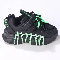 Oh! Pair Slip On Sneakers with Lace Up Closure - Black & Green image 4