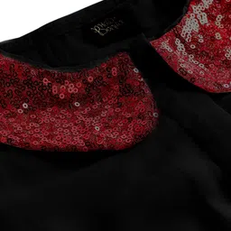 Hola Bonita Knit Full Sleeves Party Dress with Sequin Collar - Red & Black image 4
