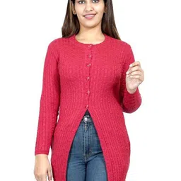 Ogarti Women Cable Knit Round Neck Full Sleeve Longline Cardigan-image-63