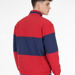 glitchez Colorblocked Typography Printed Mock Collar Bomber Jacket with Flap Detail image 2