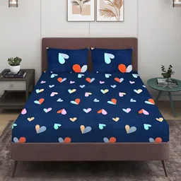 ROMEE Blue & White Geometric 144 TC Queen Bedsheet with 2 Pillow Covers image 5