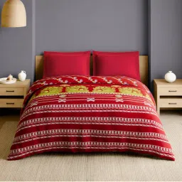 SPACES Madhubani 210 Tc 100% Cotton Ornate Print Double Quilt - Red-image-80