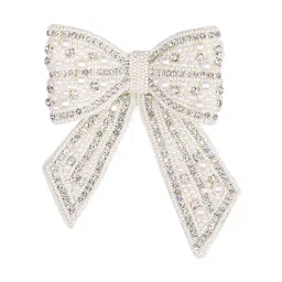 Hair Drama Co. Embellished Crystal & Pearl Hair Bow Barrette Clip - Off White image 4