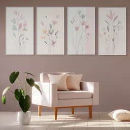 nestroots Serene Bird Branch White & Pink 4 Pieces Canvas Floral Wall Arts-picture-11