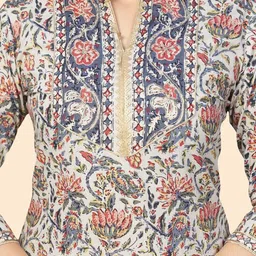 KALINI Ethnic Motifs Printed Mandarin Collar Pure Cotton Kurta With Trousers & Dupatta image 3