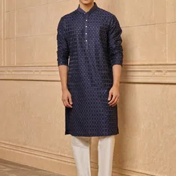 Tasva Men Geometric Embroidered Thread Work Straight Kurta with Trousers-picture-35